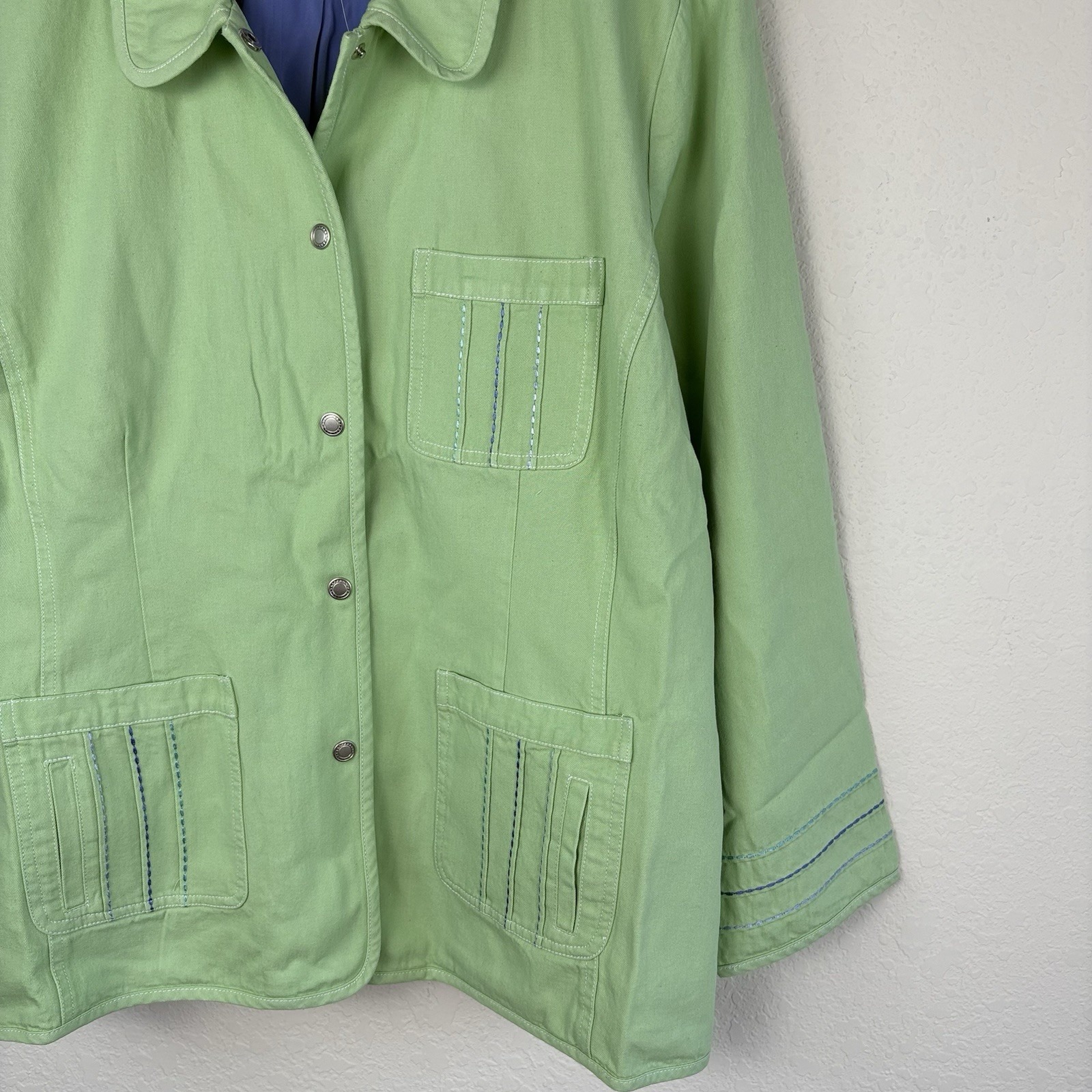 90s Denim & Co 3x Chore Shacket Shirt Jacket Green Coastal Pastel Cottagecore — image 3 of 7